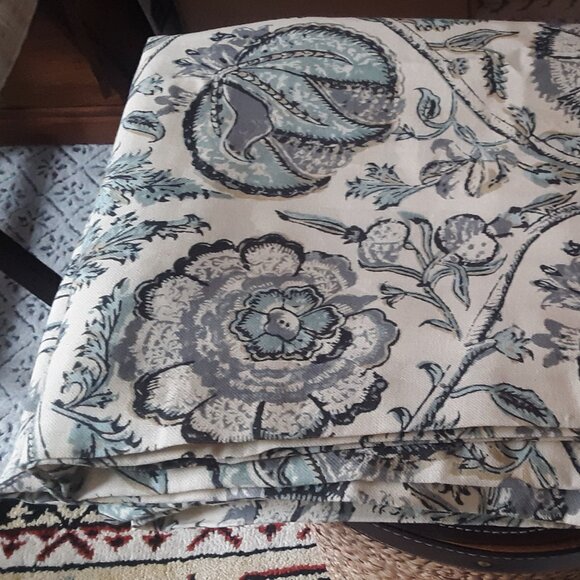 3 Pottery Barn 48W x 84L GREY Linen Cotton Haylie Print Curtains - Picture 5 of 11